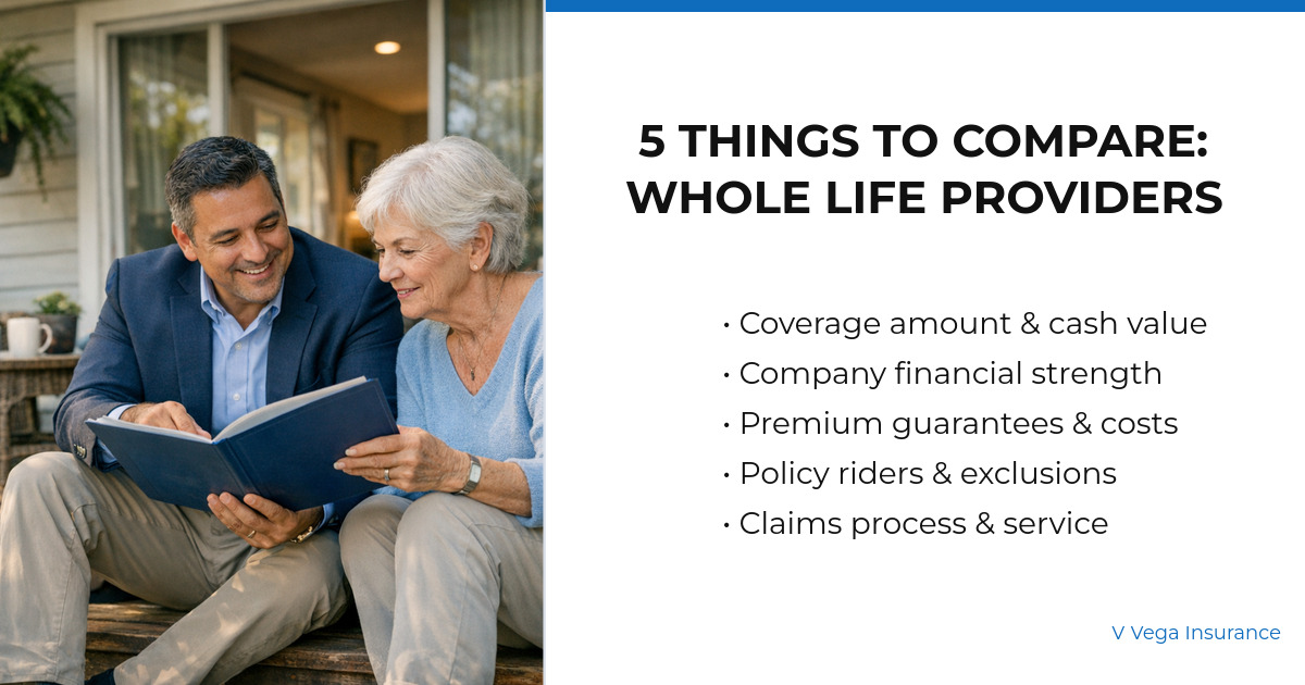 5 Things to Compare Whole Life Providers summary graphic
