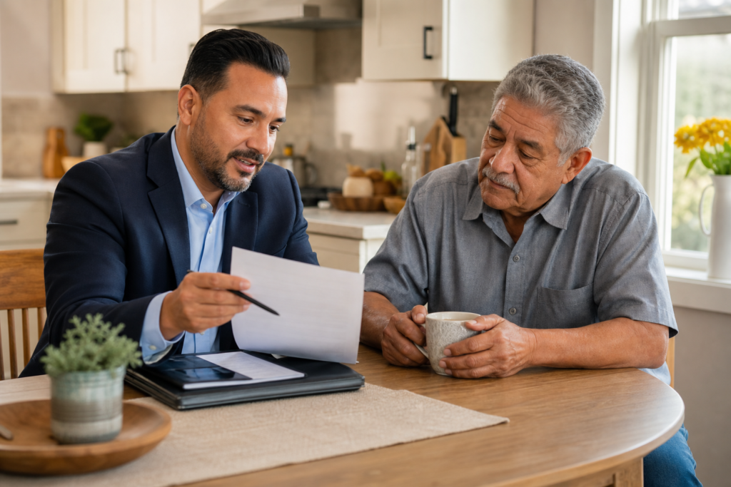 Final Expense Insurance: What IT Includes and When IT Makes Sense - Agent visiting senior at home to discuss final expense in