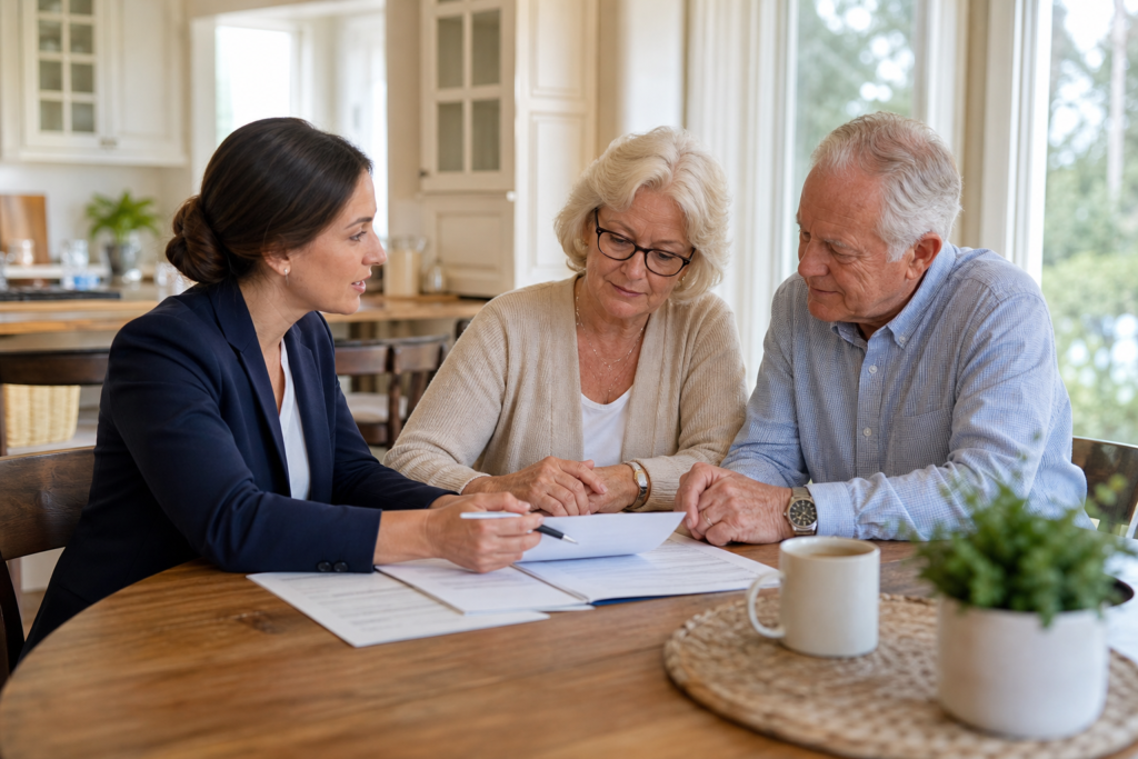 Virginia Life Insurance Basics: What Most Families Get Wrong - Agent reviewing documents with older Virginia couple about Vir