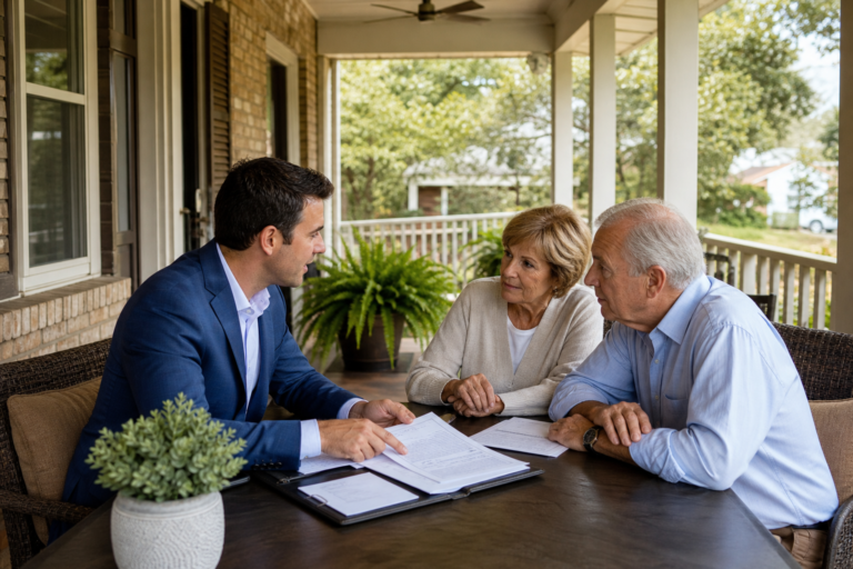 Texas Life Insurance Guide: How to Protect Your Family Without Overpaying - Insurance agent discussing life insurance with ol