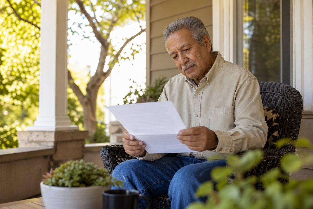 Can You Borrow from Life Insurance? What Most People Don’t Know - Senior reading a life insurance policy document on a porch