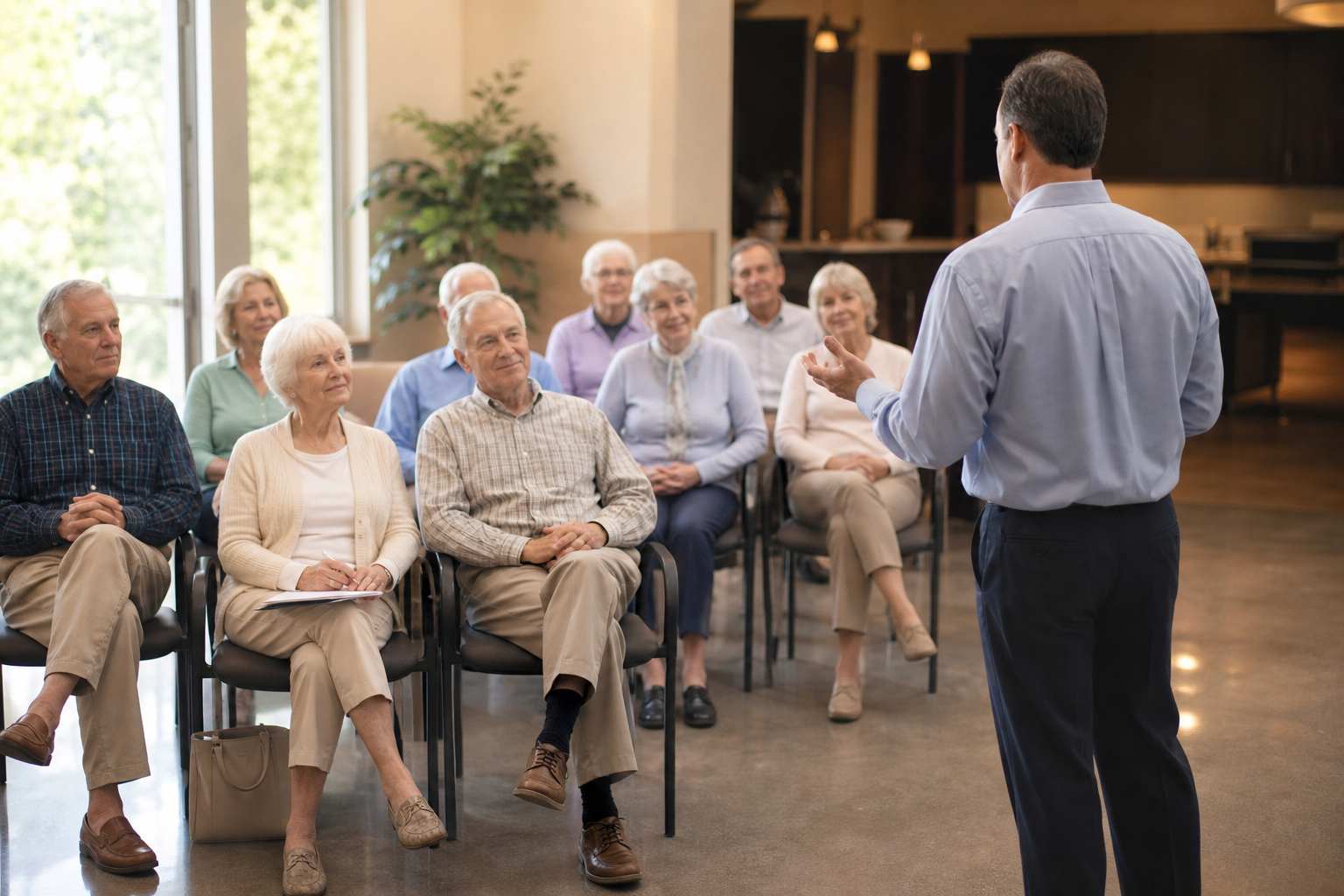 Community seminar on final expense and whole life insurance options for seniors in a local center