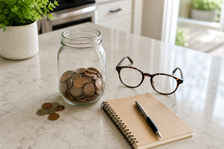 Jar of coins on a table representing a Cash Value Account savings for end-of-life expenses