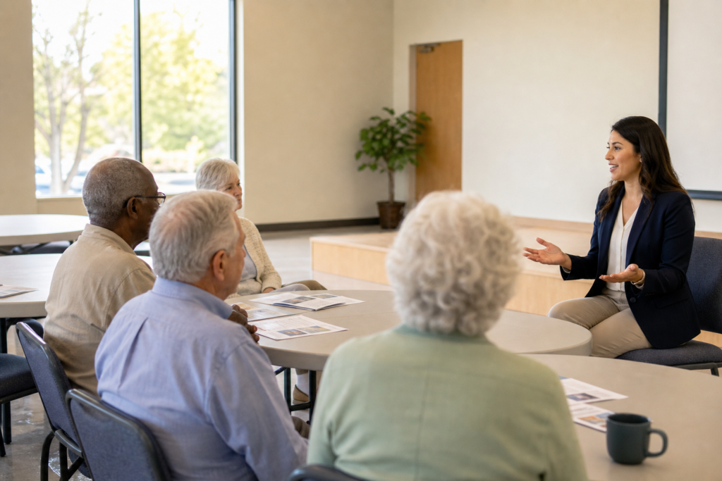 Guide to Trusted Final Expense Insurance - Seniors attending a community seminar on final expense insurance and funeral plann