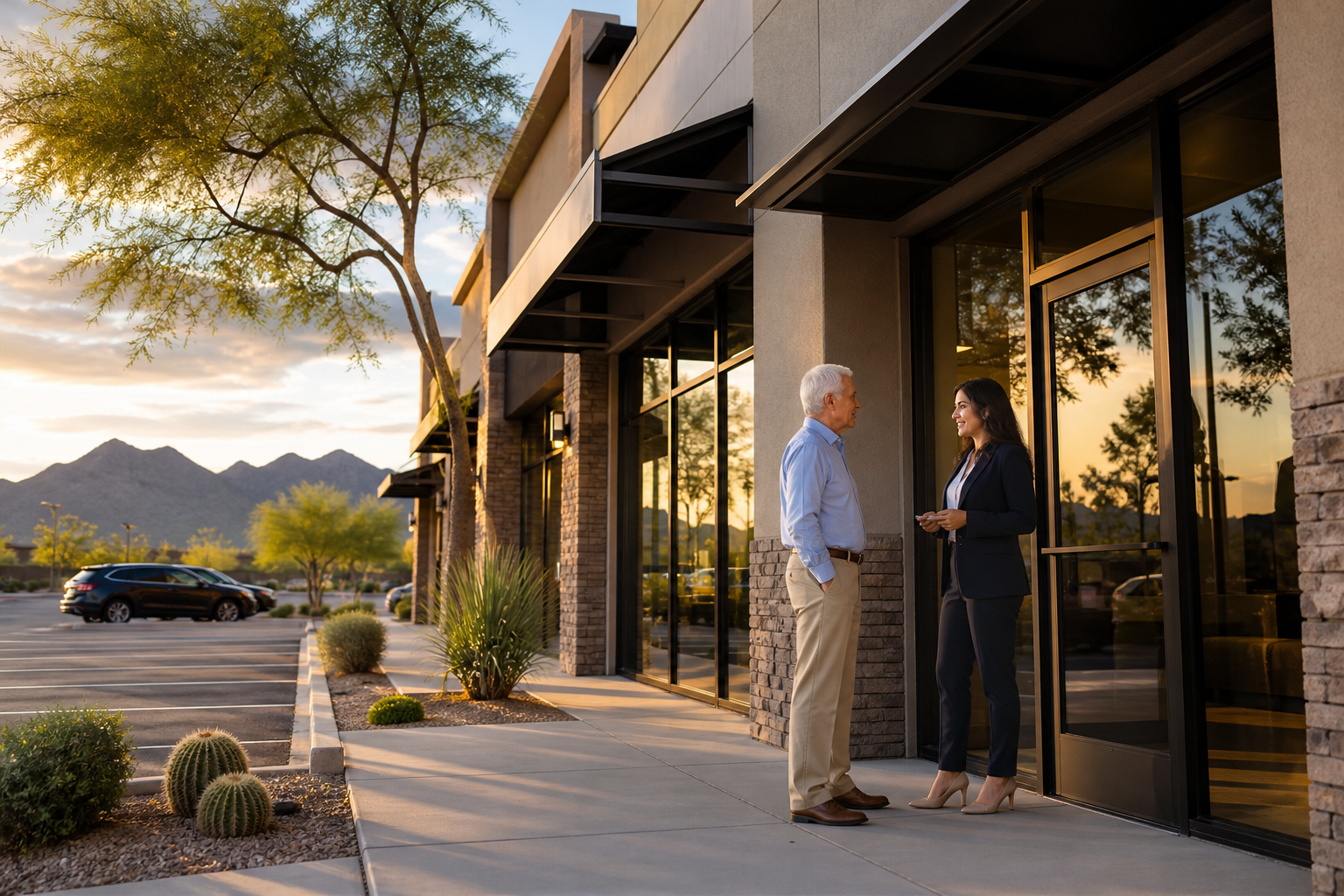 Is the Final Expense Program Legit - V Vega Insurance storefront exterior with agent speaking to a senior client at the entra